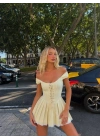 MORLİVA ÇİZGİLİ CORSET ELBİSE SARI