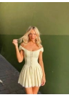 MORLİVA ÇİZGİLİ CORSET ELBİSE SARI