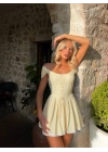 MORLİVA ÇİZGİLİ CORSET ELBİSE SARI