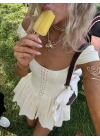 MORLİVA ÇİZGİLİ CORSET ELBİSE SARI