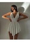 Morliva Şortlu Rahat Kumaş Mini Elbisesi Beyaz 4095