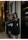 PAYET GLOPLU UZUN KOL ELBİSE SİYAH