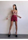 SATEN BÜSTİYER & ETEK SET BORDO
