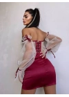 SATEN BÜSTİYER & ETEK SET BORDO