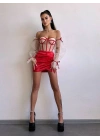SATEN BÜSTİYER & ETEK SET KIRMIZI