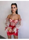 SATEN BÜSTİYER & ETEK SET KIRMIZI