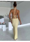 TRİKO UZUN ELBİSE SARI