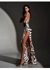 ZEBRA DESEN DANTEL DETAY UZUN ELBİSE ZEBRA
