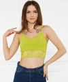Kadın Fıstık Yeşili Dantelli Crop Bluz