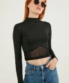 Tül Detay Crop Bluz