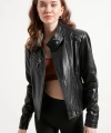 Kadın Siyah Biker Hakiki Deri Ceket