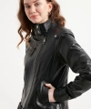 Kadın Siyah Biker Hakiki Deri Ceket