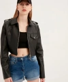 Kadın Siyah Crop Deri Ceket