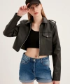 Kadın Siyah Crop Deri Ceket