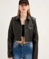 Kadın Siyah Crop Deri Ceket