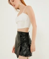 Kadın Siyah Deri Bağcıklı Etek