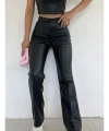 Kadın Siyah Ispanyolpaça Suni Deri Pantolon