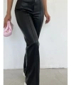 Kadın Siyah Ispanyolpaça Suni Deri Pantolon