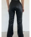 Kadın Siyah Ispanyolpaça Suni Deri Pantolon