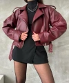Kadın Oversize Bordo Deri Ceket