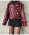 Kadın Oversize Bordo Deri Ceket
