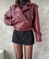 Kadın Oversize Bordo Deri Ceket