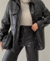 Double Cepli Çıtçıtlı Deri Gömlek Ceket Siyah