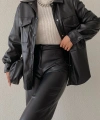 Double Cepli Çıtçıtlı Deri Ceket Siyah LQ