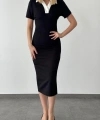 Kadın V Yaka Siyah Kalem Elbise