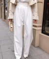 Kadın Ekru Beli Cırtcırtlı Pens Dikişli Palazzo Pantolon