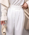 Kadın Ekru Beli Cırtcırtlı Pens Dikişli Palazzo Pantolon