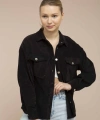 Kadın Siyah Kadife Hafif Oversize Gömlek