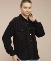 Kadın Siyah Kadife Hafif Oversize Gömlek