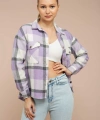Kadın Lila Ekoseli Cepli Oduncu Gömlek