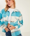 Kadın Turkuaz Ekoseli Cepli Oduncu Gömlek