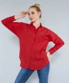 Kadın Kırmızı Oversize Uzun Basic Gömlek