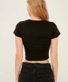 Kadın Siyah Örme Crop Bluz