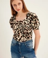 Kadın Kahve Leopar Örme Bluz