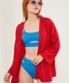 Kadın Kırmızı Katlı Yaka Boyfriend Örme Ceket