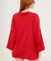 Kadın Kırmızı Katlı Yaka Boyfriend Örme Ceket