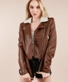 Kadın Kahve Yaka Kürklü Deri Ceket