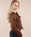 Kadın Kahve Yaka Kürklü Deri Ceket