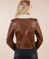 Kadın Kahve Yaka Kürklü Deri Ceket