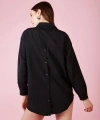 Kadın Siyah Arkası Düğmeli Oversize Poplin Gömlek