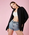Kadın Siyah Arkası Düğmeli Oversize Poplin Gömlek
