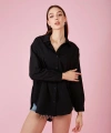 Kadın Siyah Arkası Düğmeli Oversize Poplin Gömlek