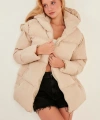 Krem Kapüşonlu Şişme Mont