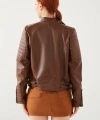 Kadın Kahve Kol Detaylı Deri Ceket
