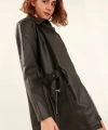 Kadın Siyah Deri Pardesü Ceket