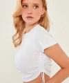 Kadın Beyaz Yan Büzgülü Kaşkorse Crop Bluz